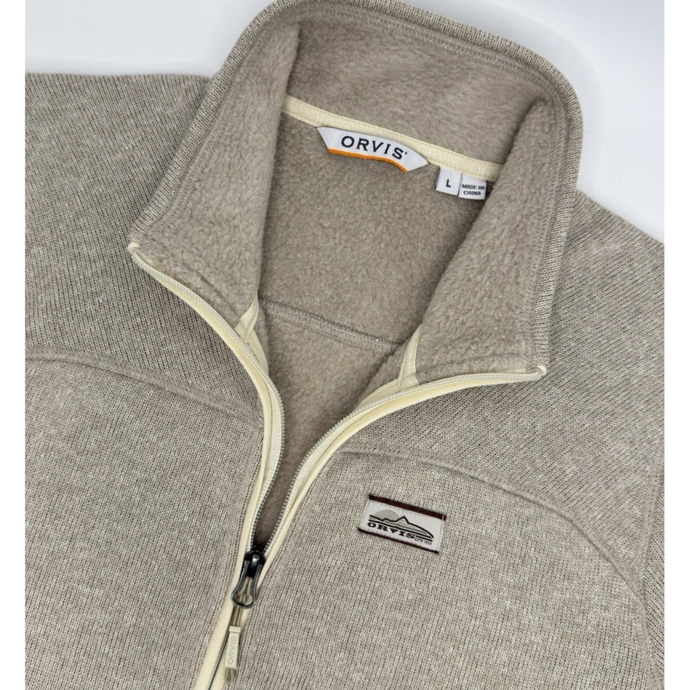 Orvis Womens L Recycled Sweater Fleece Jacket Full Zip Oatmeal Hiking 3BB9